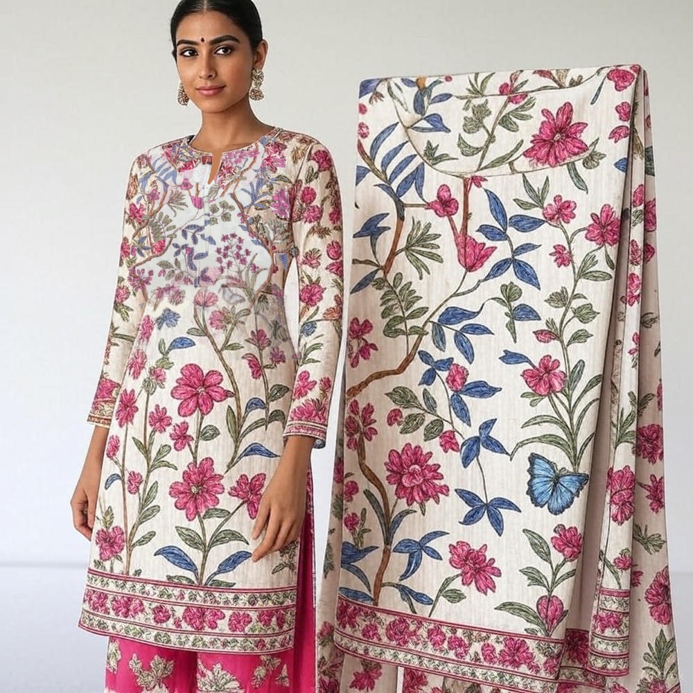  Flower Print Based Cotton Kurti