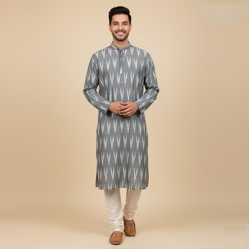 pure ikkat cotton fabric long kurta