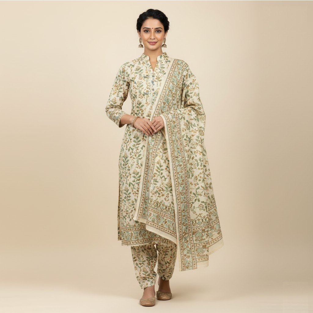 Cotton Jaipuri Print Frock Suit